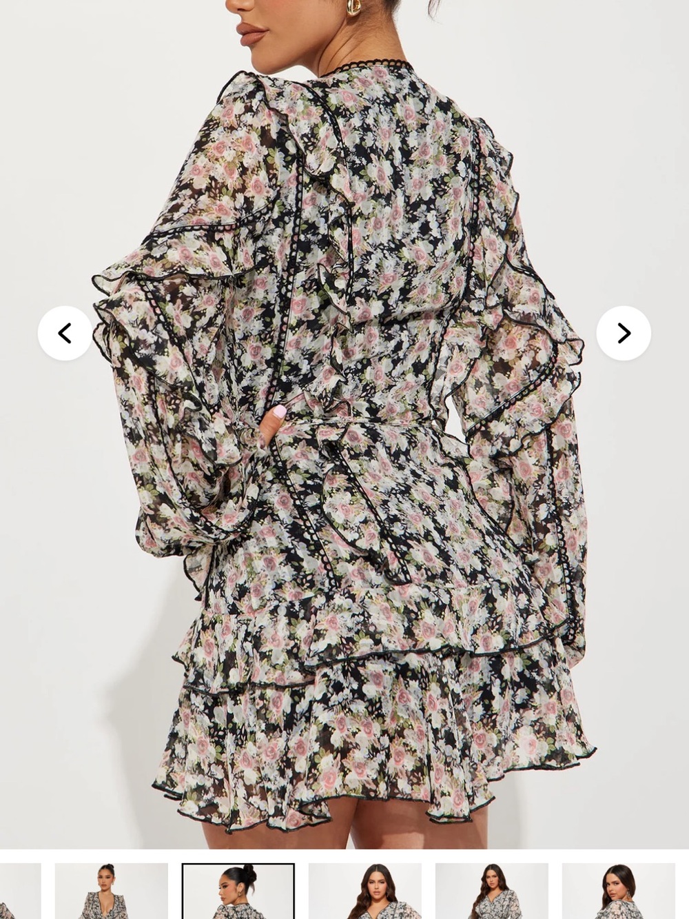 Floral Ruffle Mini Dress - Pink & Black